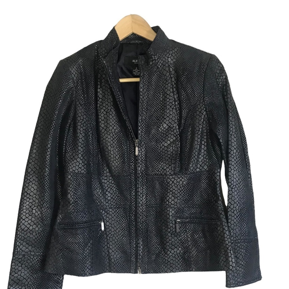 Genuine Leather Croc Embossed Jacket Size S By Alfani